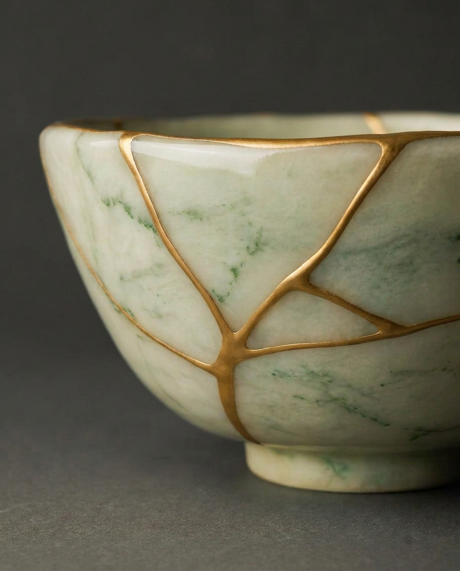 Kintsugi bowl repaired with gold lacquer